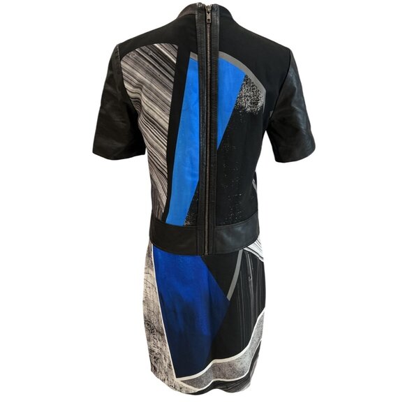 Helmut Lang Colorblock Leather & Print Short Sleeve Dress With Back Zip Closure - Picture 6 of 11